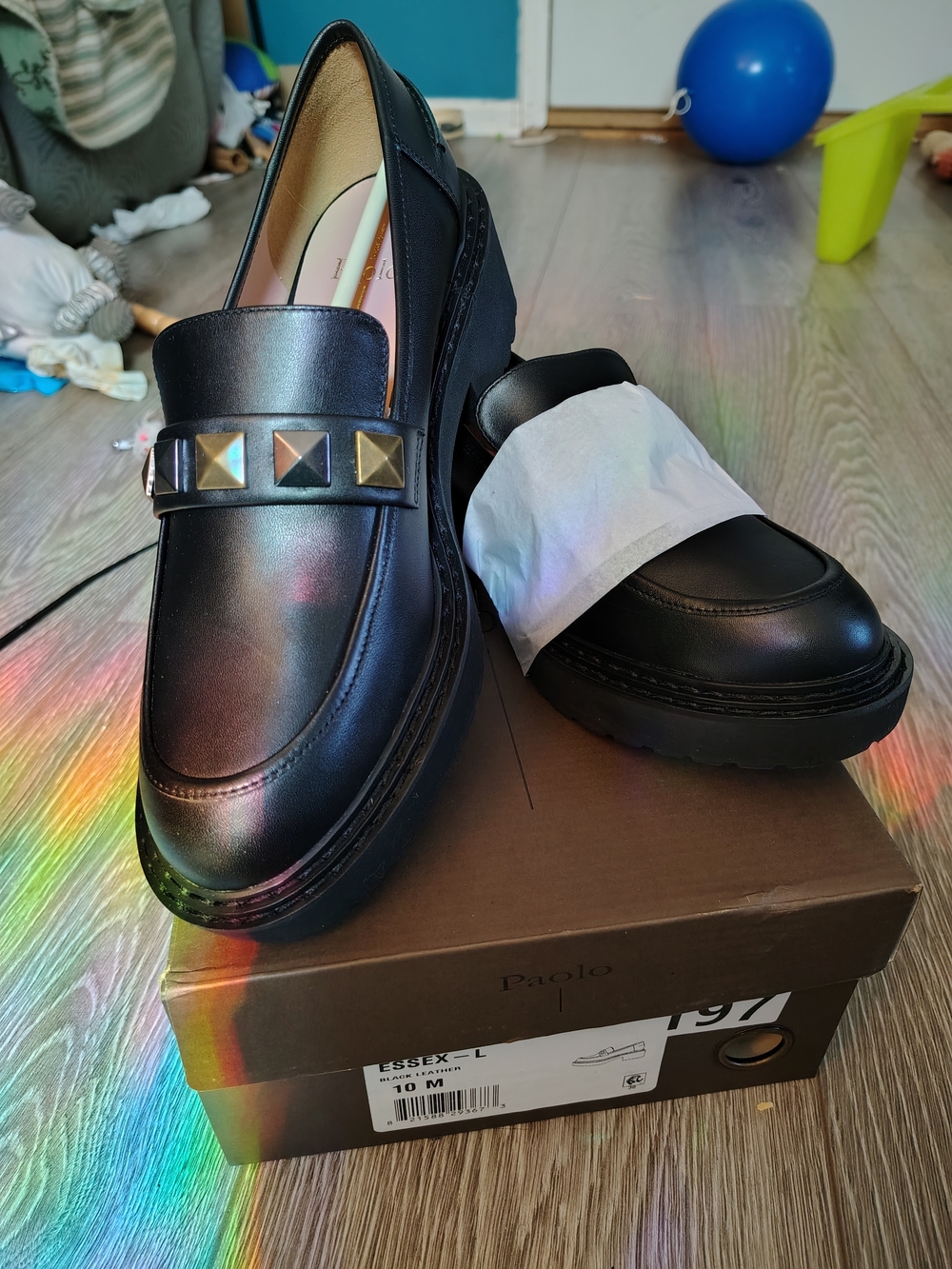 Paolo Black Leather Stud Loafers - Women